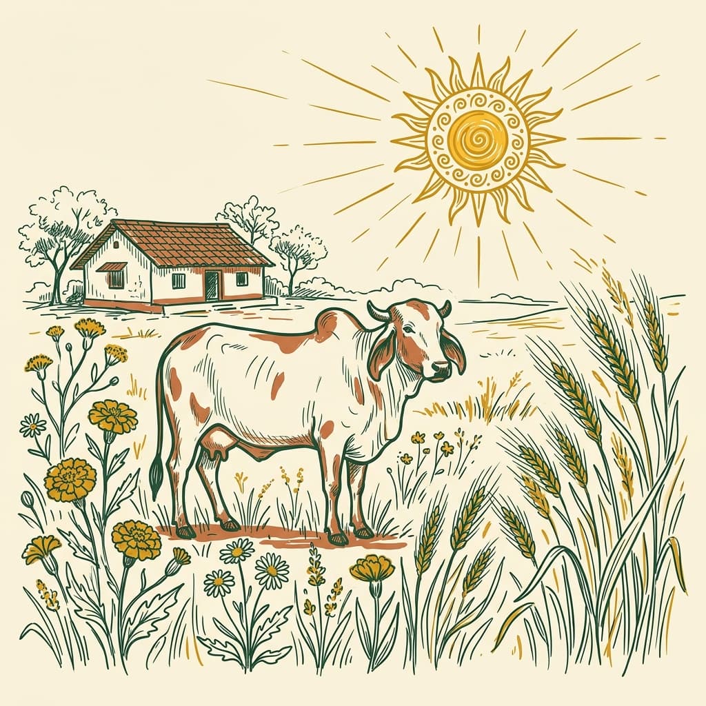 Gauri farm in Kheda, Rajasthan — Gir cows grazing in natural fields